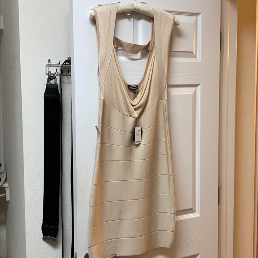 Bebe bandage dress with draped neckline